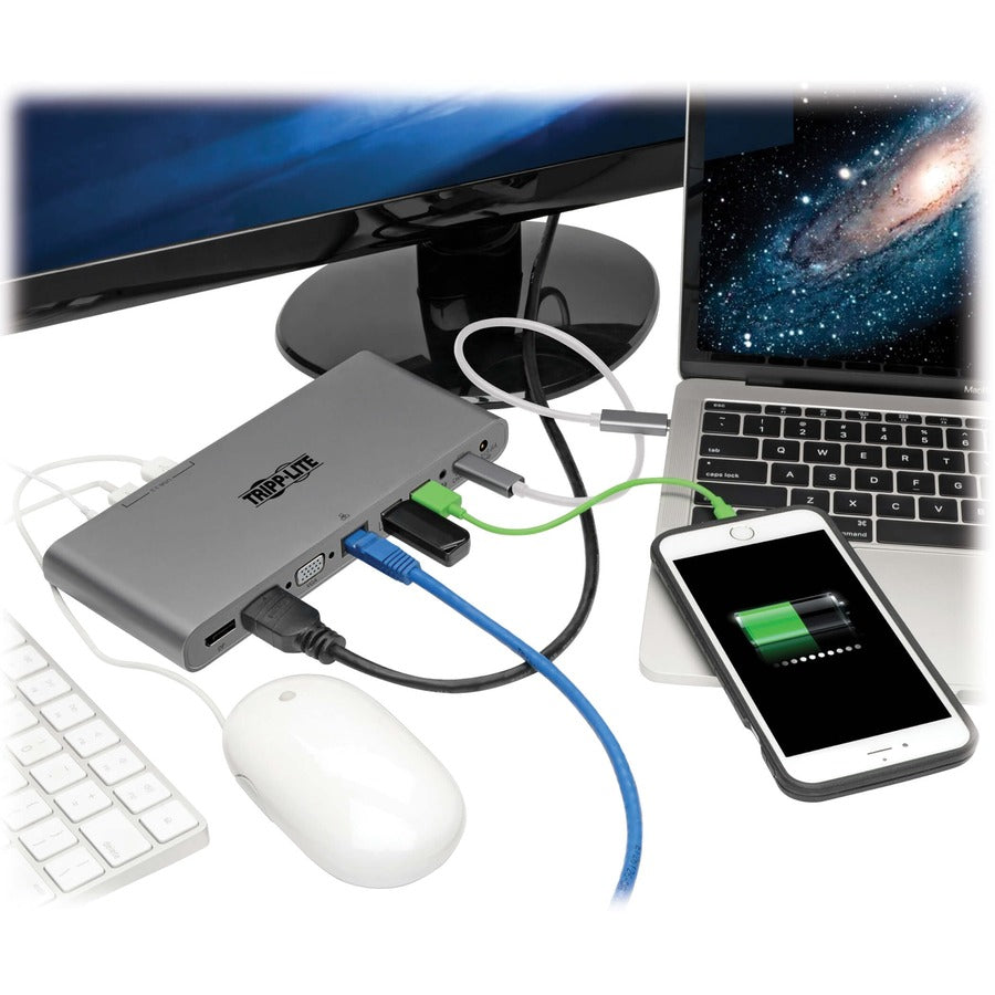 Tripp Lite USB-C Dock, Triple Display - 4K HDMI/DisplayPort, VGA, USB 3.2 Gen 1, USB-A/USB-C Hub, GbE, 100W PD Charging, International Power Cables