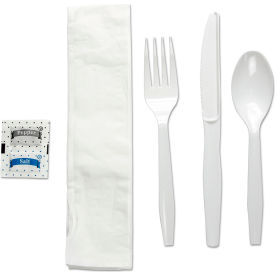 Boardwalk® Six Piece Condiment/Fork/Knife/Napkin/Teaspoon Cutlery Kit, White, Pack of 250