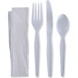 Boardwalk® Four-Piece Cutlery Kit, Fork/Knife/Napkin/Teaspoon, Heavyweight, White, 250/case
