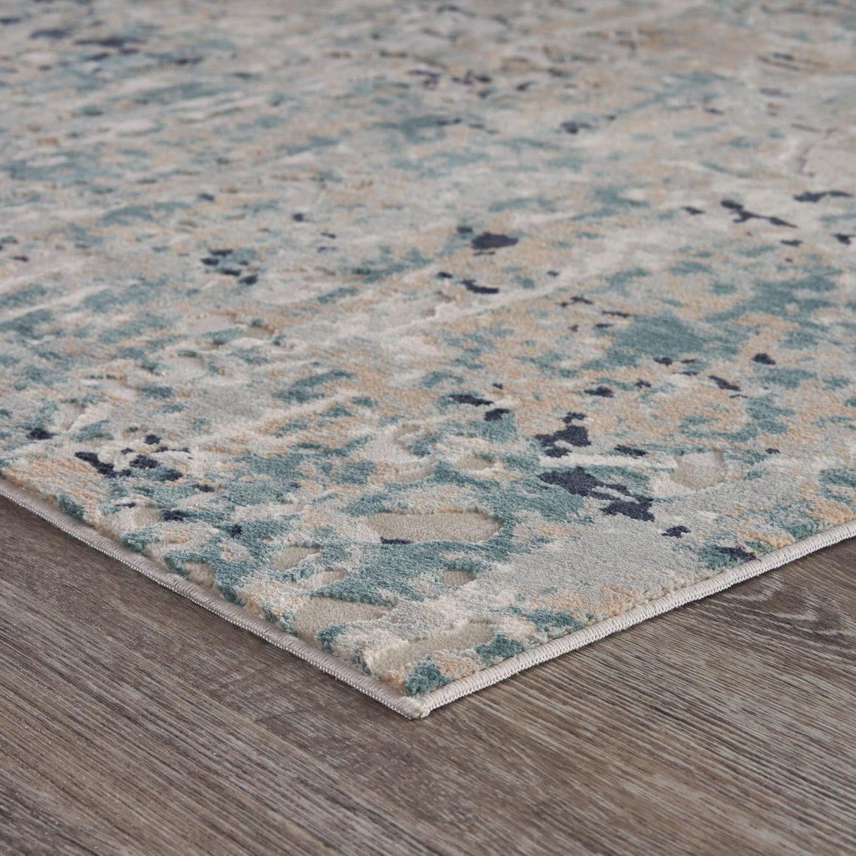 10' X 13' Gray Blue Taupe And Cream Abstract Distressed Stain Resistant Area Rug