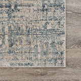 10' X 13' Cream Blue And Ivory Geometric Distressed Stain Resistant Area Rug