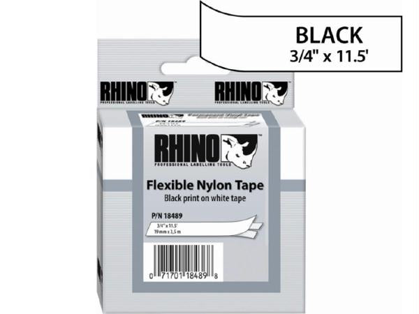 Dymo Rhino 3-4in X 11.5ft,  White Flexible Nylon Labels