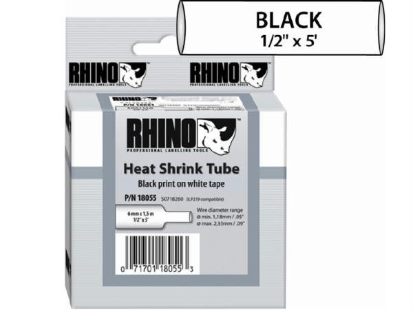 Dymo Rhino 1-2in X 5ft, White Heat Shrink Tubes