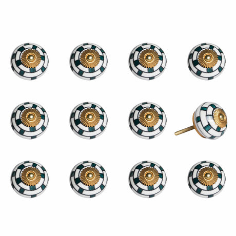 1.5" X 1.5" X 1.5" White Teal And Gold  Knobs 12 Pack