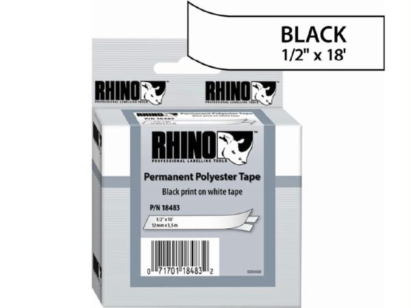 Dymo Rhino 1-2in X 18ft, White Permanent Poly Labels