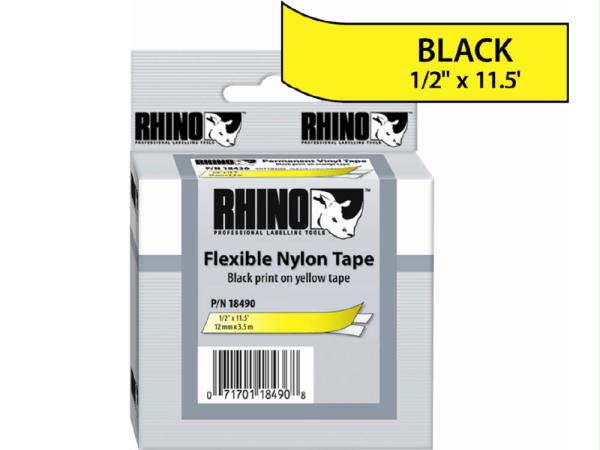 Dymo Rhino 1-2in X 11.5ft, Yellow Flexible Nylon Labels