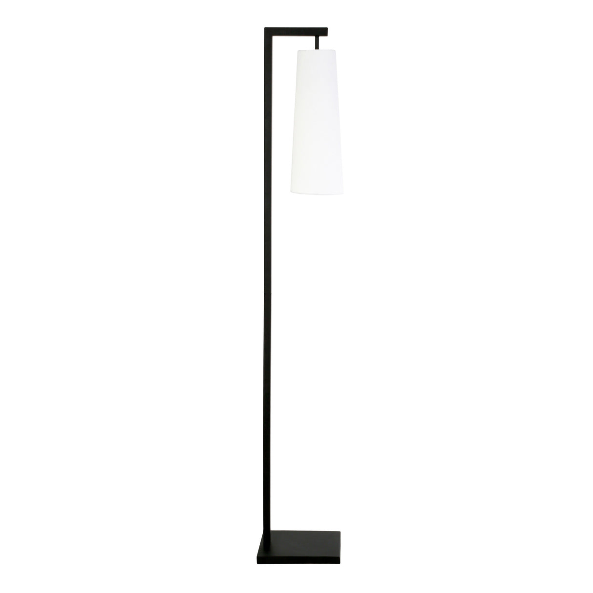 71" Black Reading Floor Lamp With White Frosted Glass Cone Shade