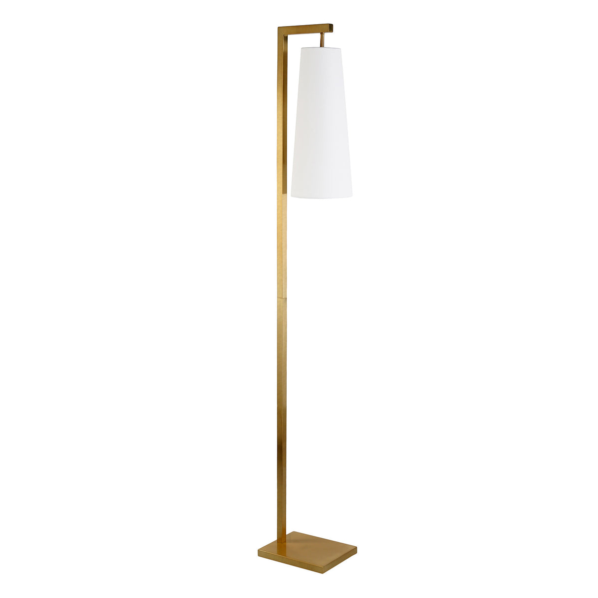 71" Brass Reading Floor Lamp With White Frosted Glass Cone Shade