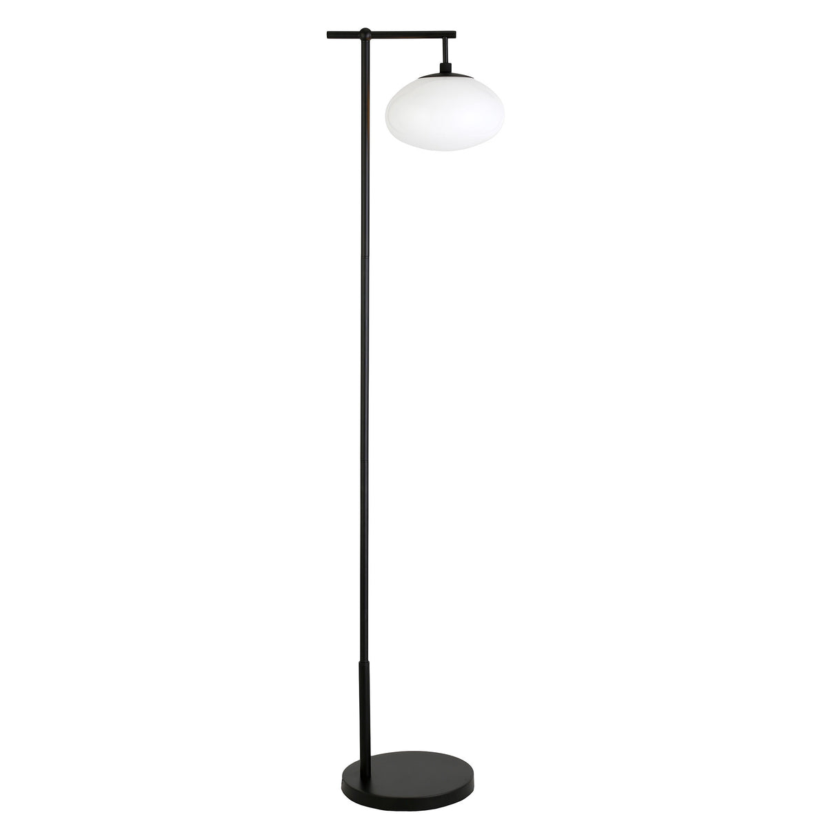 68" Black Reading Floor Lamp With White Frosted Glass Globe Shade