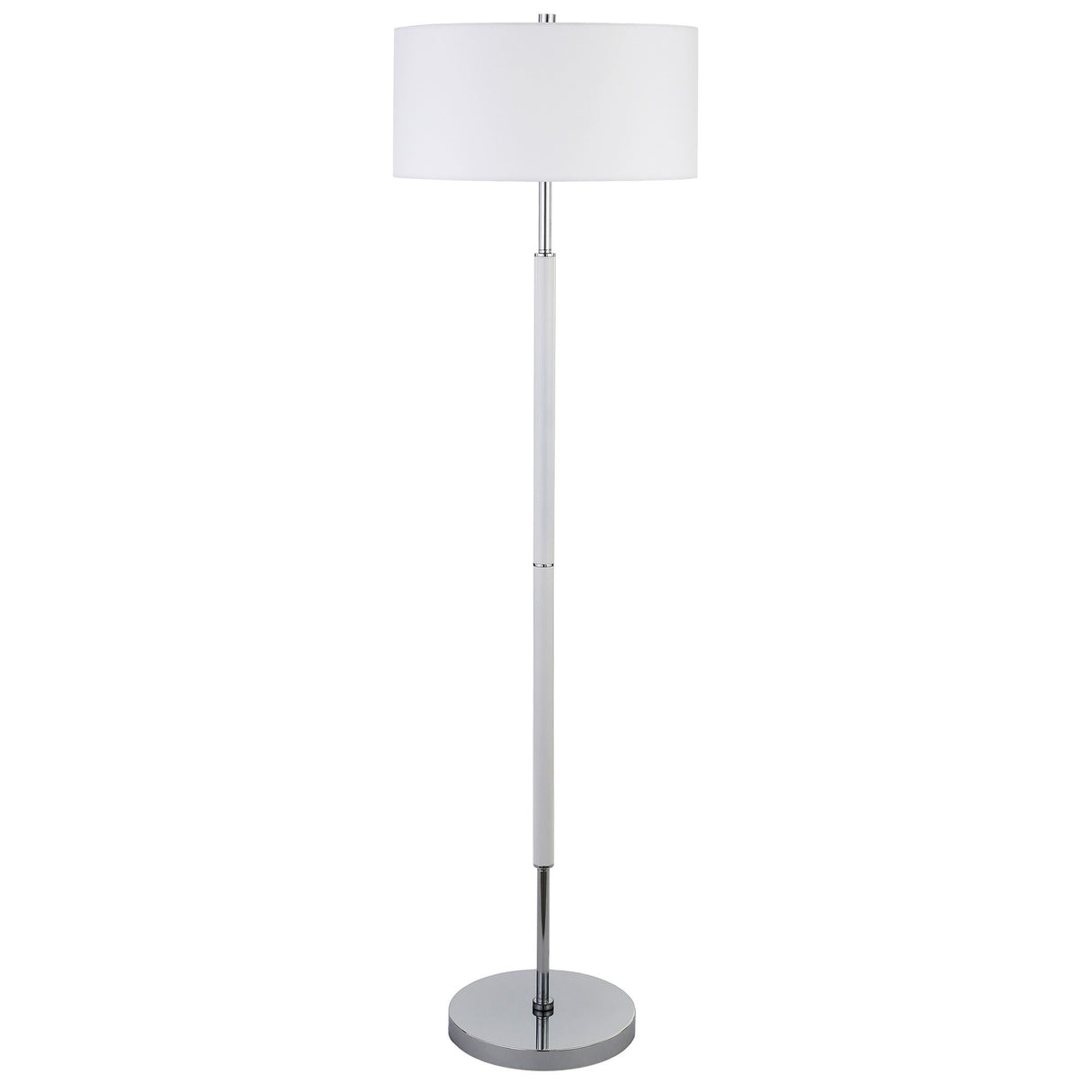 61" Nickel Two Light Traditional Shaped Floor Lamp With White Frosted Glass Drum Shade