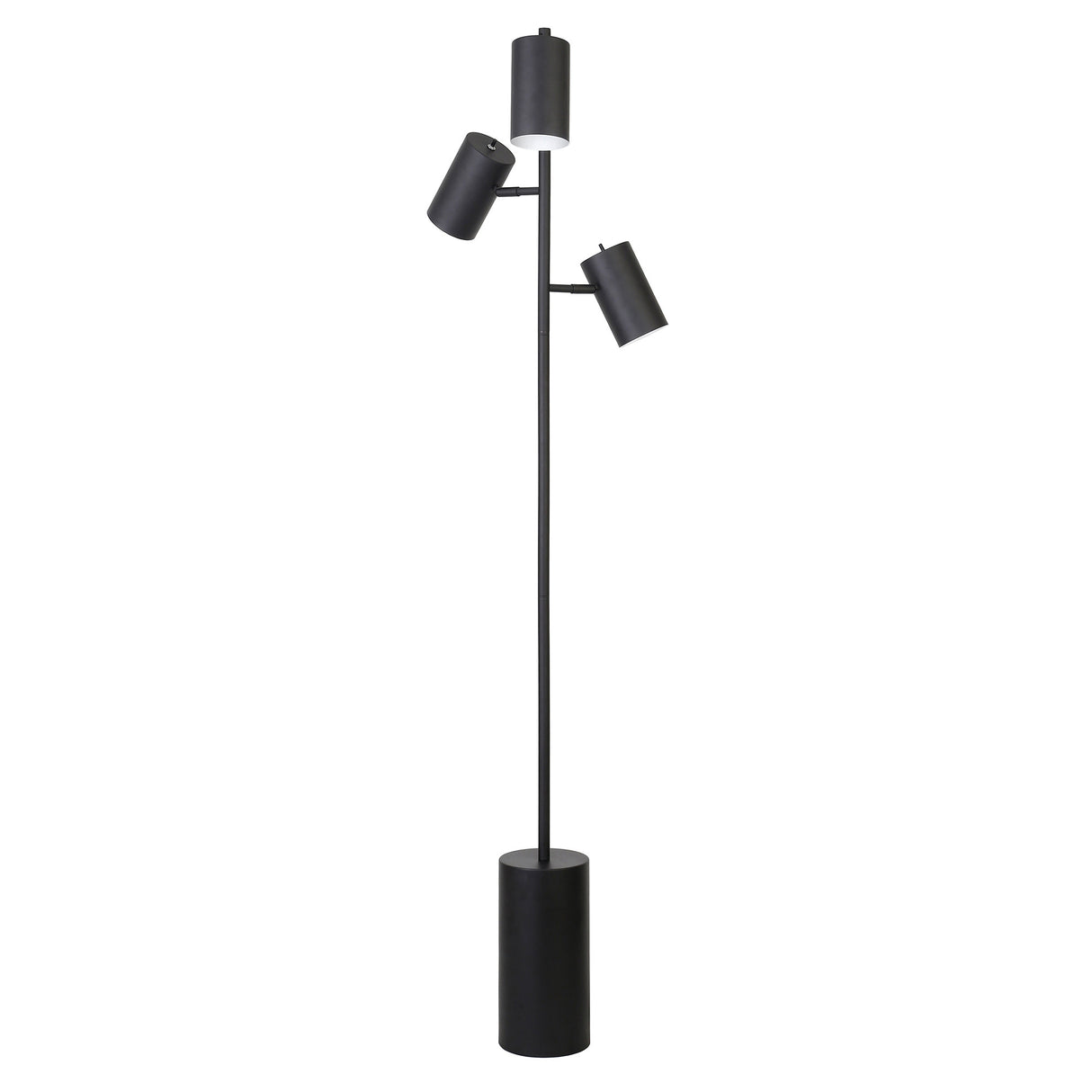 65" Black Three Light Tree Floor Lamp With Black Drum Shade