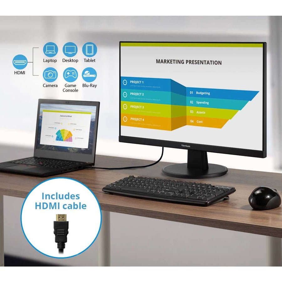 ViewSonic VA2447-MHJ 24 Inch Full HD 1080p Monitor with Advanced Ergonomics, Ultra-Thin Bezel, AMD FreeSync, 75Hz, Eye Care, and HDMI, VGA Inputs for Home and Office