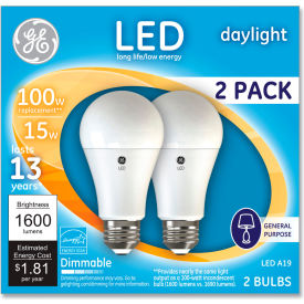 100W Led Bulbs, 15 W, A19, Daylight, 2/Pack