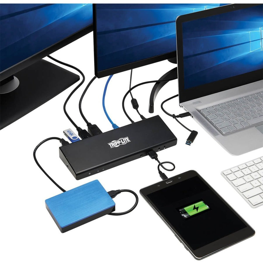 Tripp Lite USB-C Dock Dual Display 5K 60 Hz DP 4K 60 Hz HDMI USB 3.2 Gen 1 USB-A/C Hub GbE 85W PD Charging