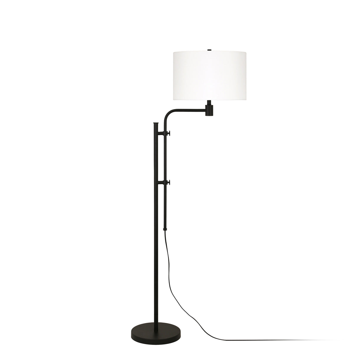 71" Black Adjustable Traditional Shaped Floor Lamp With White Frosted Glass Drum Shade