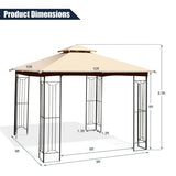 10 x 10 Feet L-Shaped Patio Canopy Gazebo Outdoor 2-Tier Steel Tent-Beige