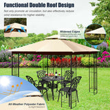 10 x 10 Feet L-Shaped Patio Canopy Gazebo Outdoor 2-Tier Steel Tent-Beige