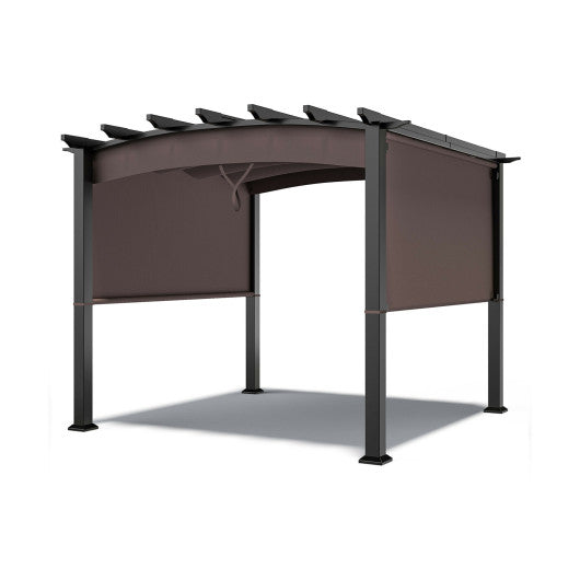 10 x 10 Feet Outdoor Retractable Pergola with Adjustable Sliding Sun Shade Canopy-Brown