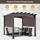 10 x 10 Feet Outdoor Retractable Pergola with Adjustable Sliding Sun Shade Canopy-Brown