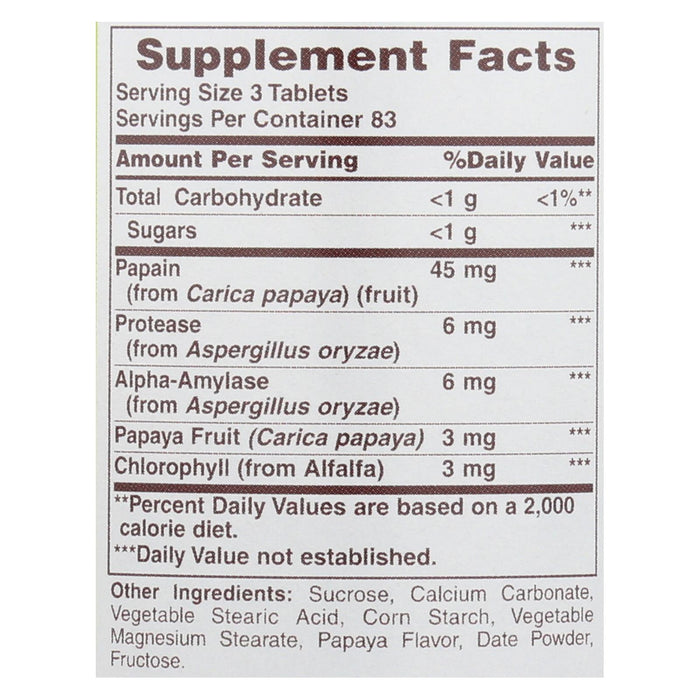American Health - Papaya Enzyme With Chlorophyll Chewable - 250 Tablets