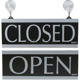 U.S. Stamp & Sign Open/Closed Sign 4246 W/Suction Cups 5" X 13" Black/Silver