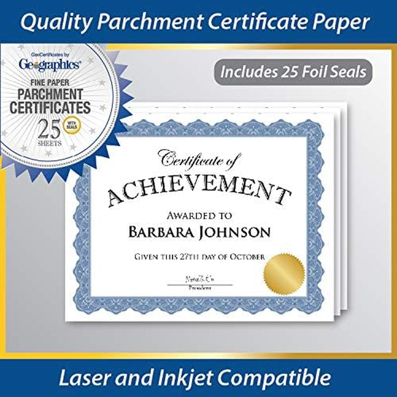 Optima Blue Blank Award Certificate Paper with Gold Foil Seals, 8.5 X 11, Seal 1.75" (Pack of 25)