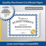 Optima Blue Blank Award Certificate Paper with Gold Foil Seals, 8.5 X 11, Seal 1.75" (Pack of 25)
