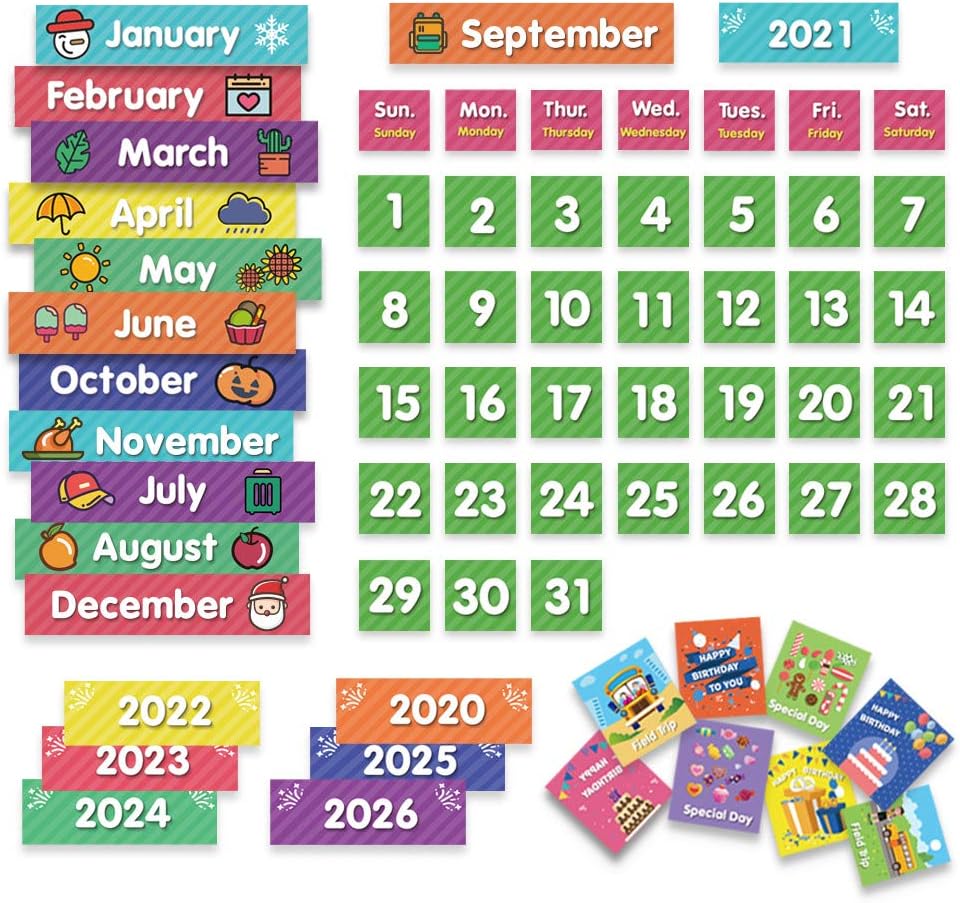 Classroom Monthly Calendar Pocket Chart with 71 Cards for Kids Learning for Home,Blue
