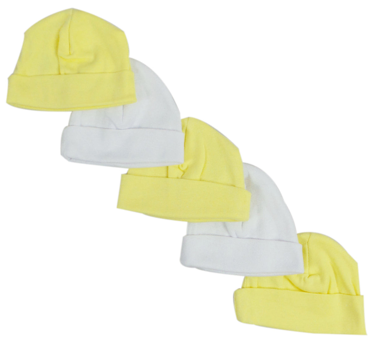 Yellow & White Baby Caps (pack Of 5)