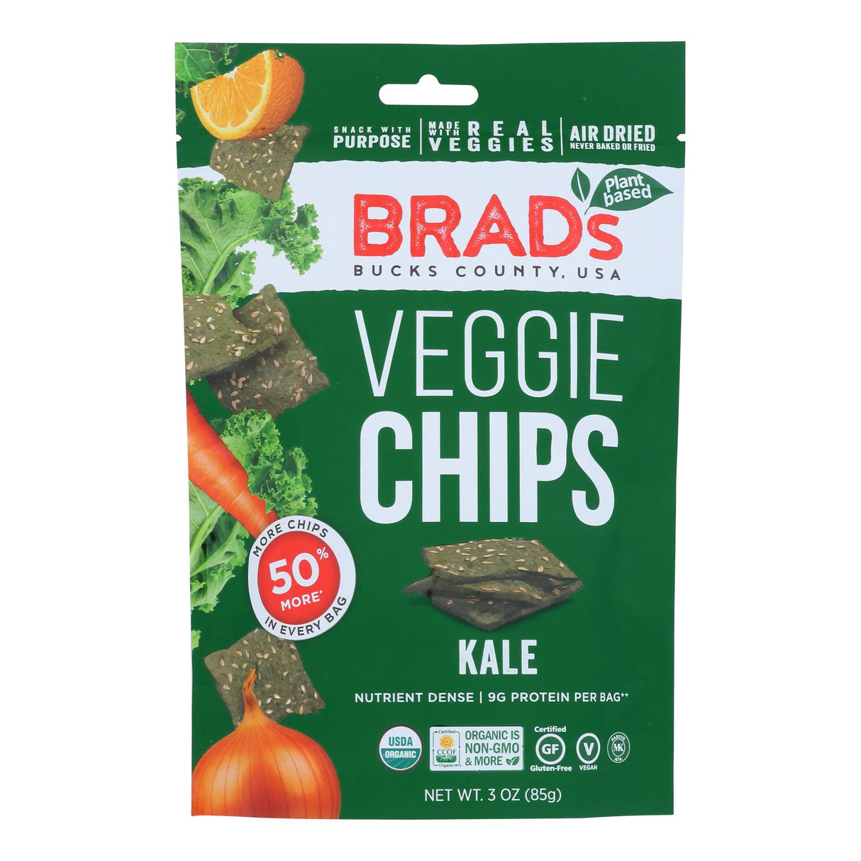 Brad's Plant Based - Raw Chips - Kale - Case Of 12 - 3 Oz.