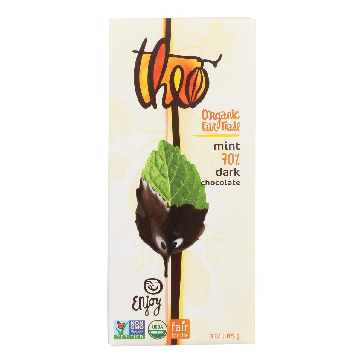 Theo Chocolate Organic Chocolate Bar - Classic - Dark Chocolate - 70 Percent Cacao - Mint - 3 Oz Bars - Case Of 12