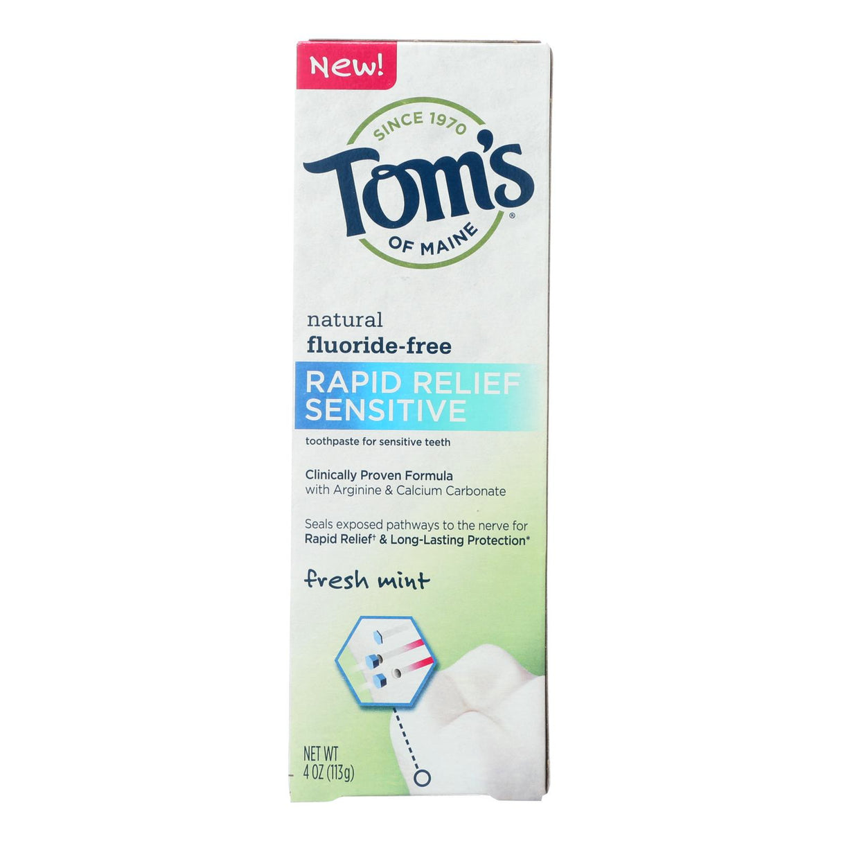 Tom's Of Maine Rapid Relief Sensitive Toothpaste - Fresh Mint Fluoride-free - Case Of 6 - 4 Oz.