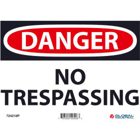 Global Industrial™ Danger No Trespassing 7x10 Pressure Sensitive Vinyl