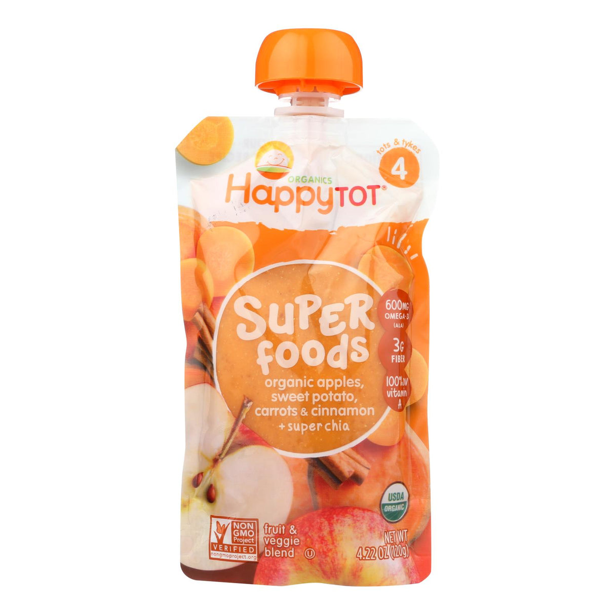 Happy Baby Happytot Organic Superfoods Sweet Potato Apple Carrot And Cinnamon - 4.22 Oz - Case Of 16