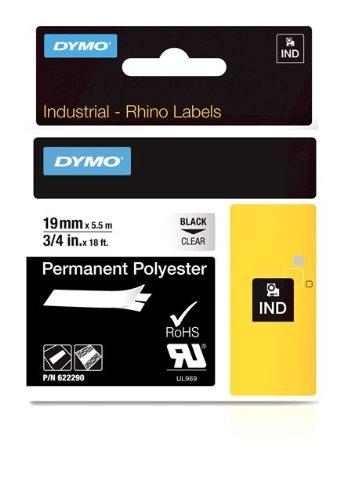 Dymo Rhino 3/4in X 18ft, Clear Permanent Poly Labels