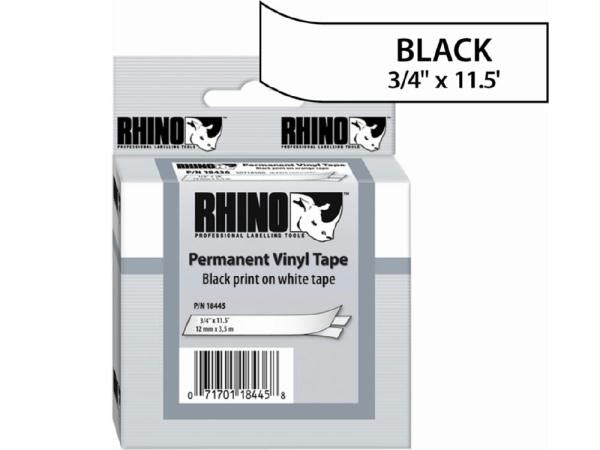 Dymo Rhino 3/4in X 18ft, White Vinyl Labels